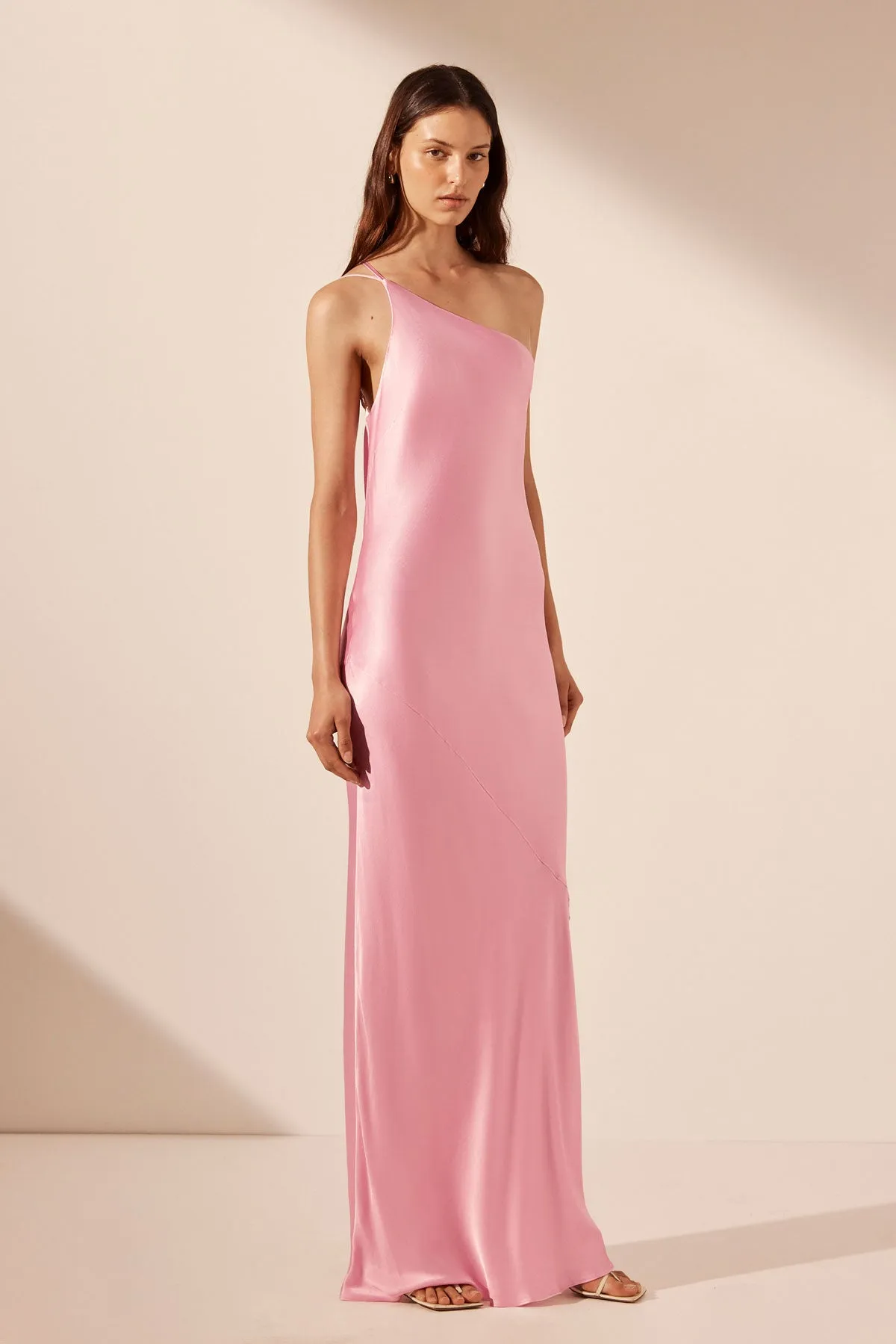 LA LUNE ONE SHOULDER COWL BACK MAXI DRESS - PEONY