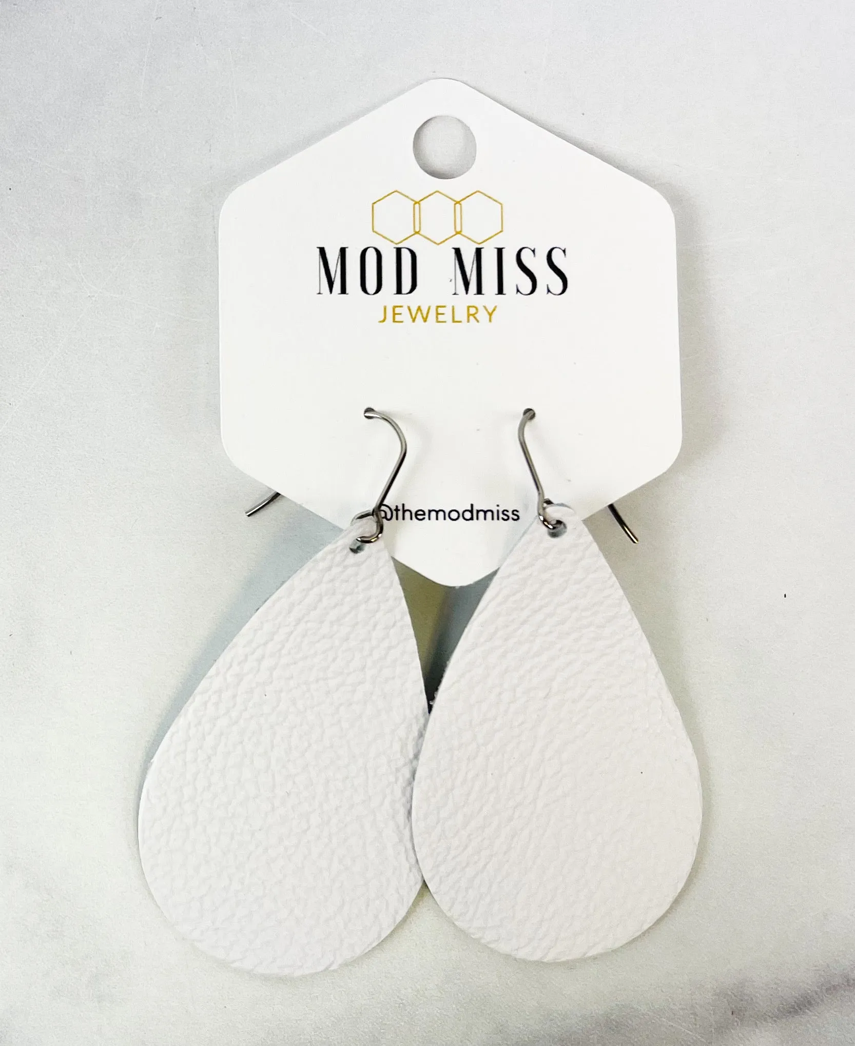 Leather Teardrop Earring White