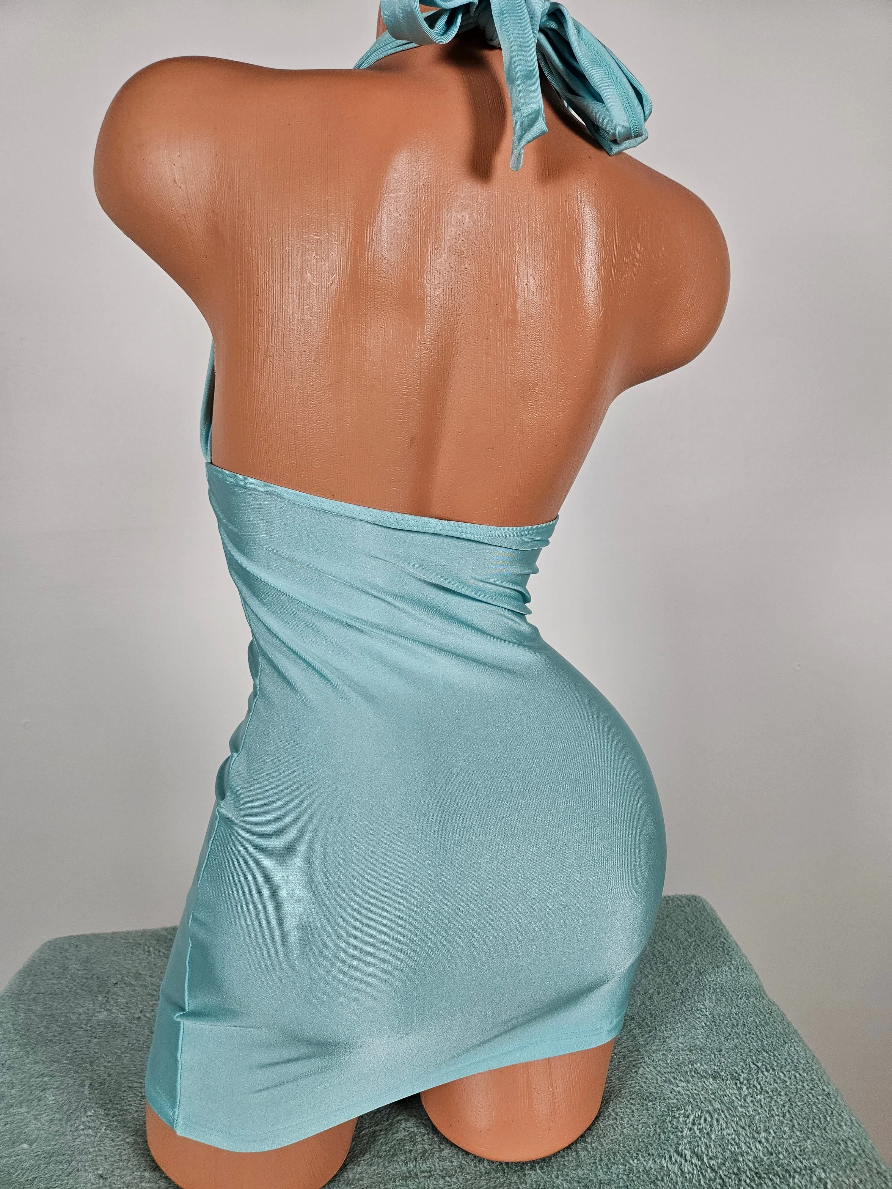 Light Aqua Halter Mini Dress