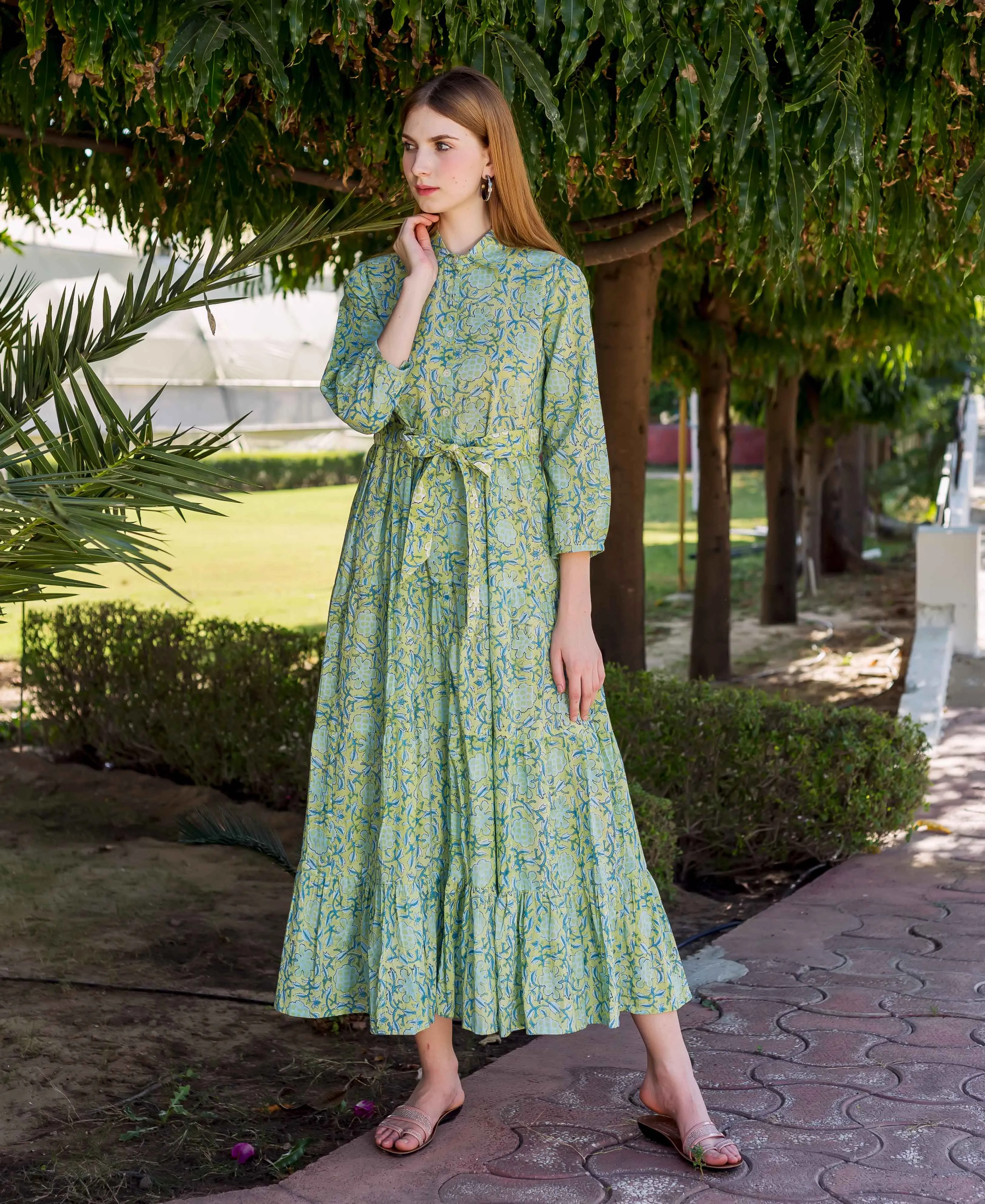 Lime Green Shirt Collar Dress