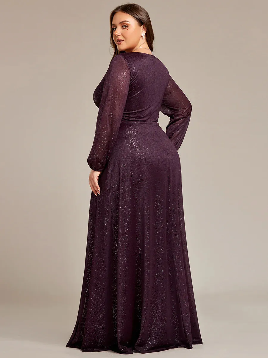 Long Sleeve V-Neck Thigh Slit Bridesmaid Dress