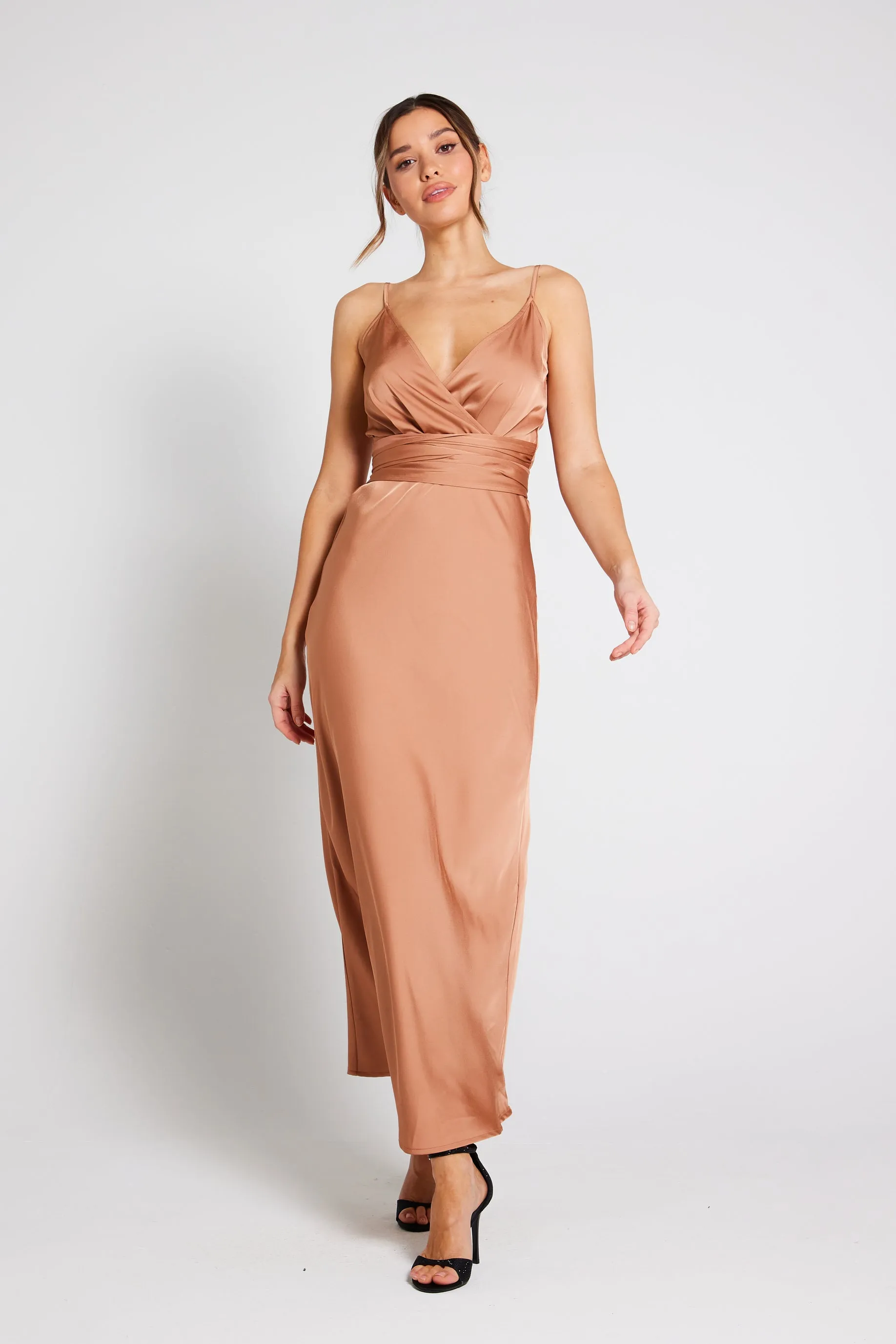 Louisa Tie Waist Cami Wrap Maxi Dress - Almond