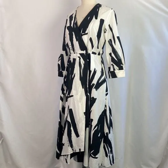 MaxMaraBlack White Brush Strokes MIDI Dress