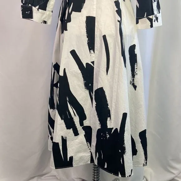 MaxMaraBlack White Brush Strokes MIDI Dress