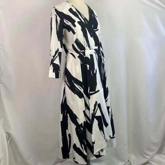 MaxMaraBlack White Brush Strokes MIDI Dress