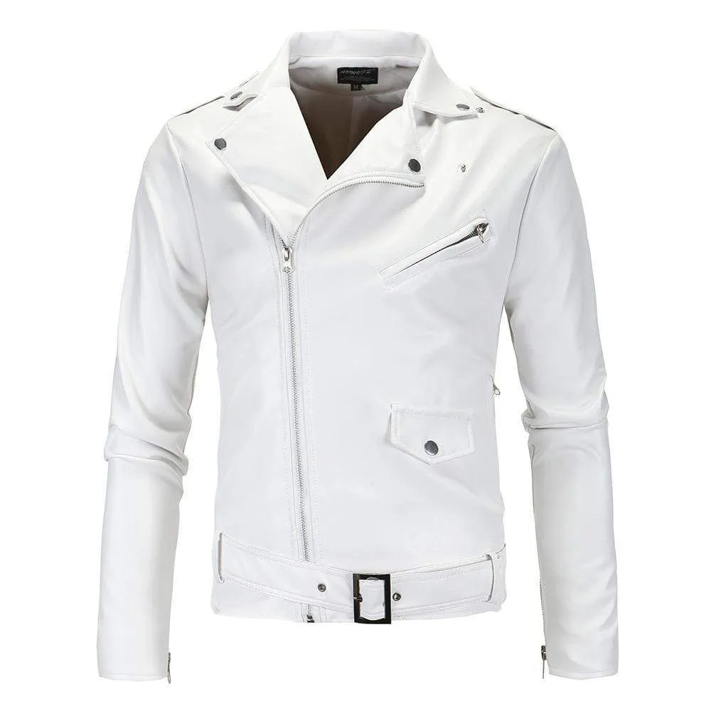 Men's Punk Lapel Front-zip Jackets With Strap