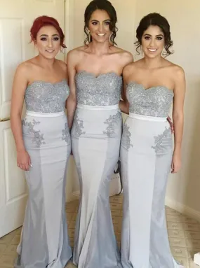 Mermaid Strapless Sweep Train Grey Bridesmaid Dress