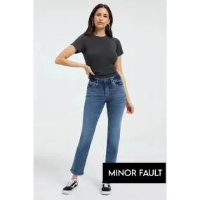 (Minor Fault) Straight Legs Stretchable Blue Jeans