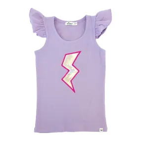 oh baby! Flutter Sleeve Tank - Lightning Bolt Applique - Orchid