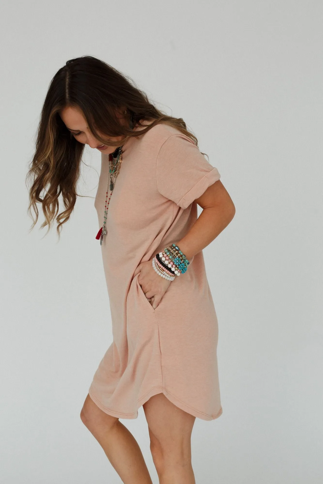 On The Daily Tee Dress - Peach