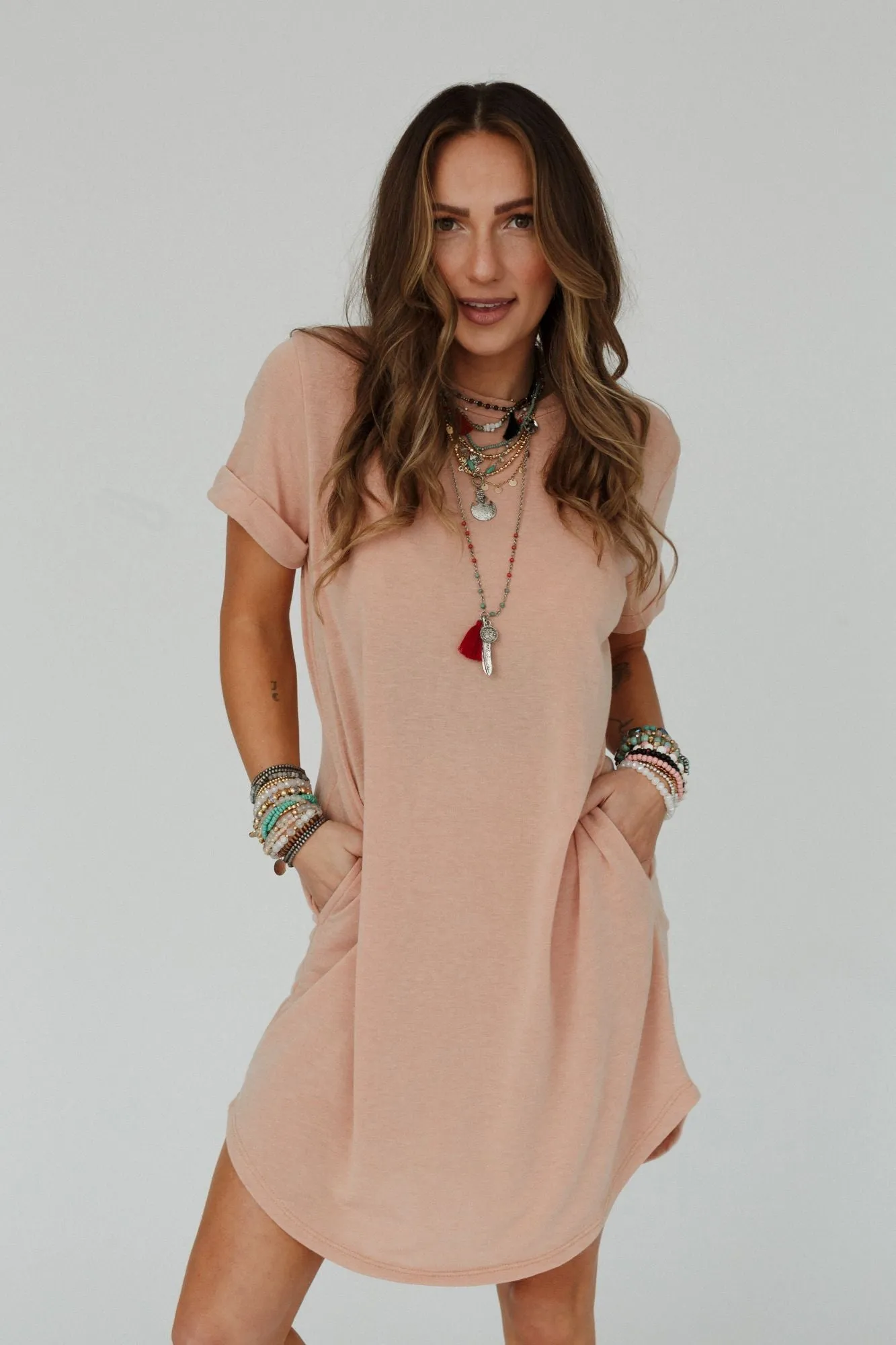 On The Daily Tee Dress - Peach