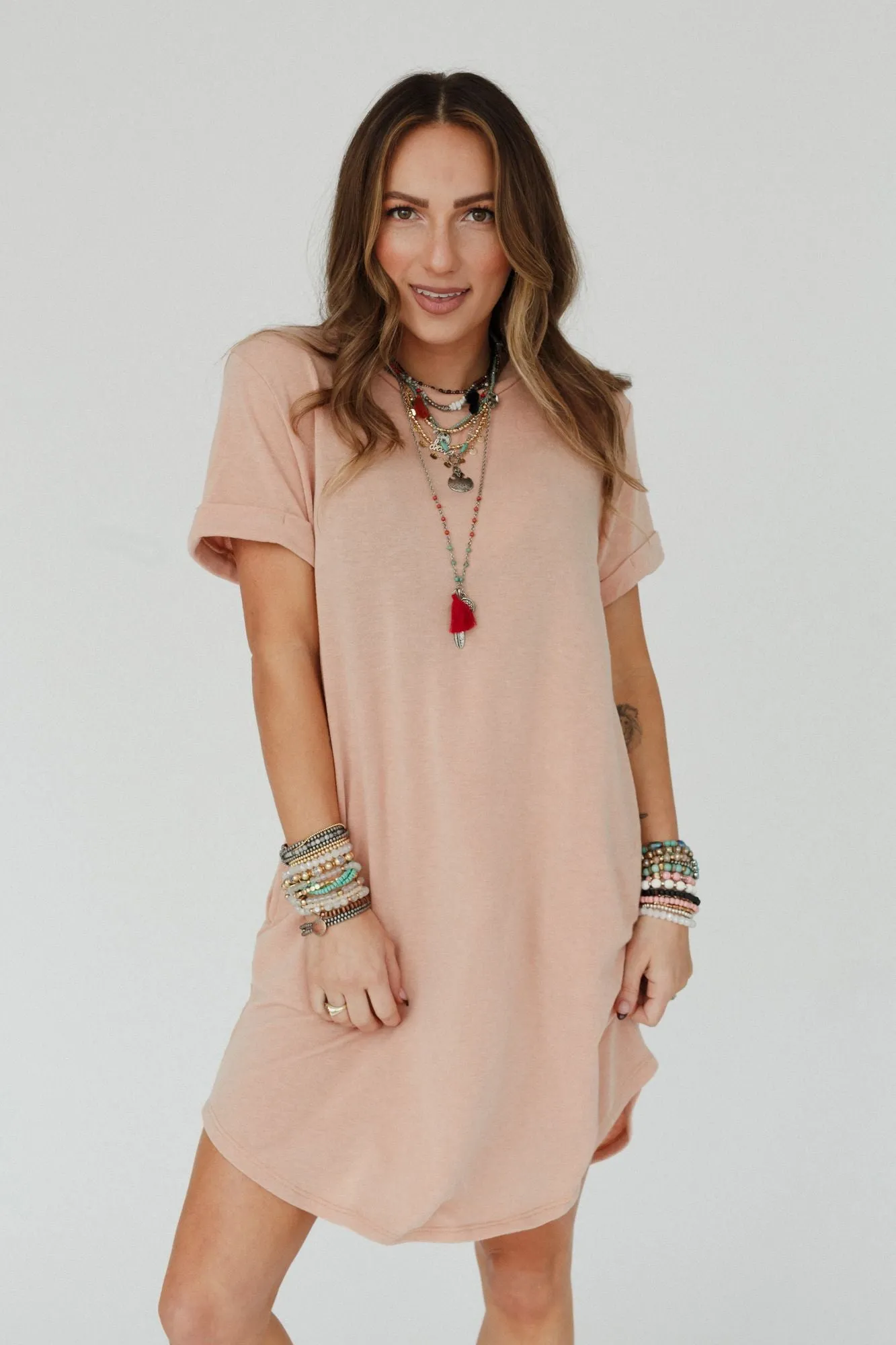 On The Daily Tee Dress - Peach