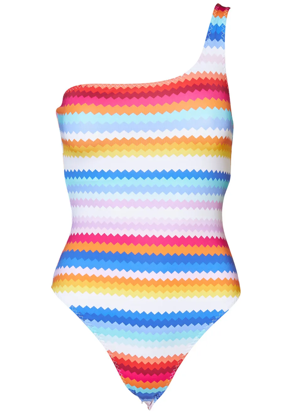 One-Shoulder Zig Zag Print Swimsuit