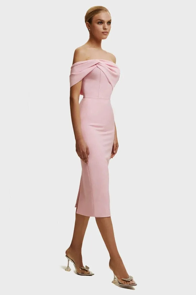 Pink Classy midi dress with open neckline