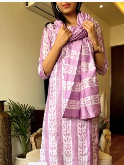 Purple Pink Embroidery Salwar Suit Dupatta Set