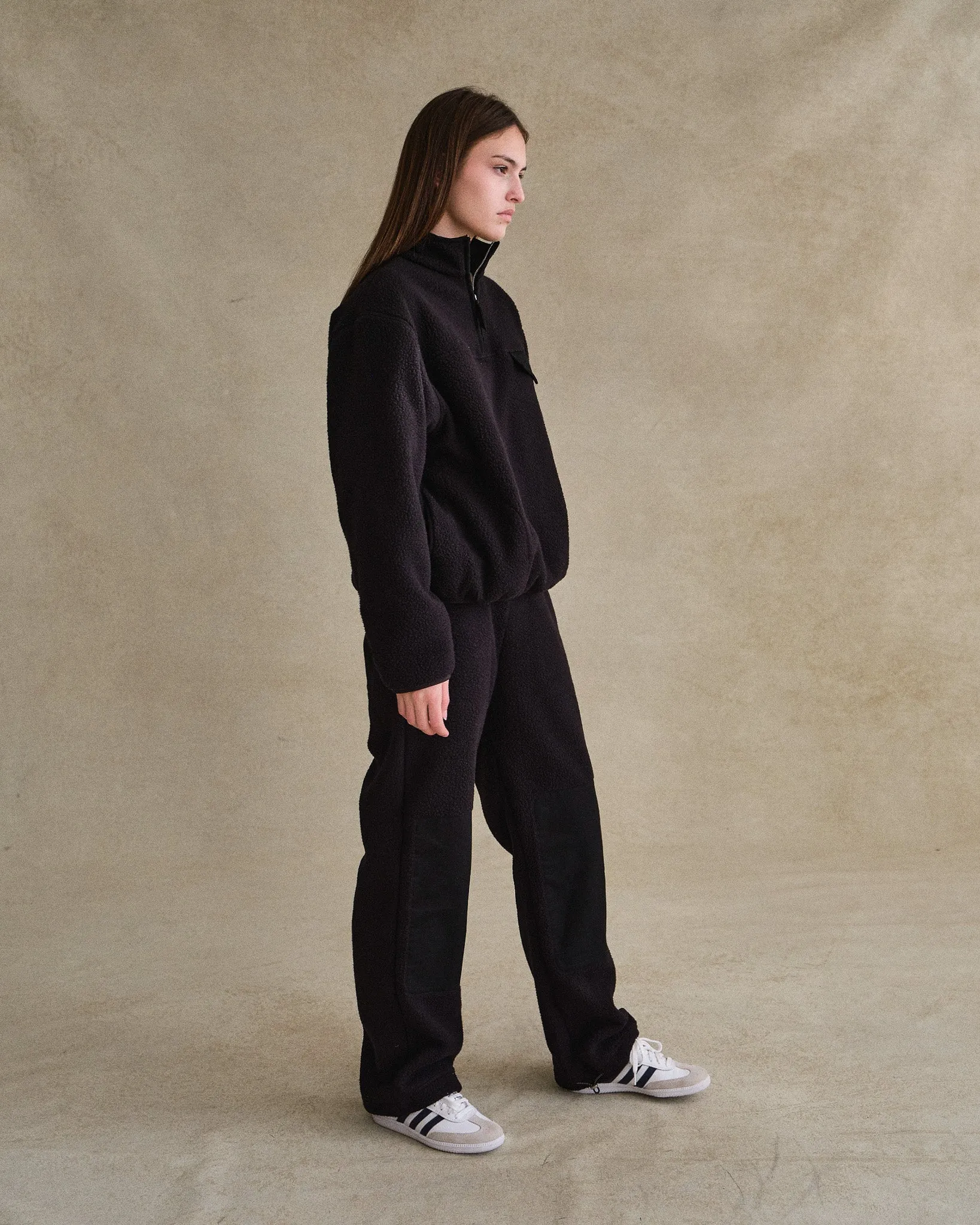 Quarter Zip Sherpa Pullover (Black)