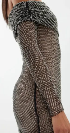 Rhinestone Fishnet Maxi Dress