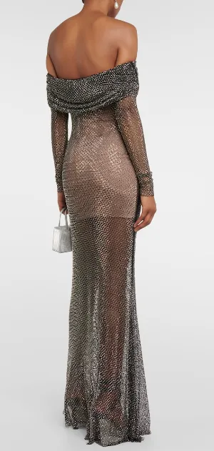 Rhinestone Fishnet Maxi Dress