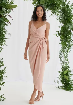 Rosa Tie Side Satin Cami Wrap Dress - Rose Pink