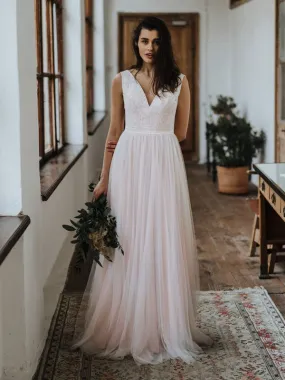 Simple Wedding Dress Backless Bridal Gowns Chiffon V-Neck A-Line Bridal Dresses