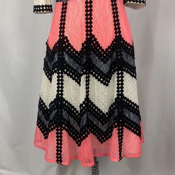 Stogova Pink,Black, Cream Color MIDI Dress