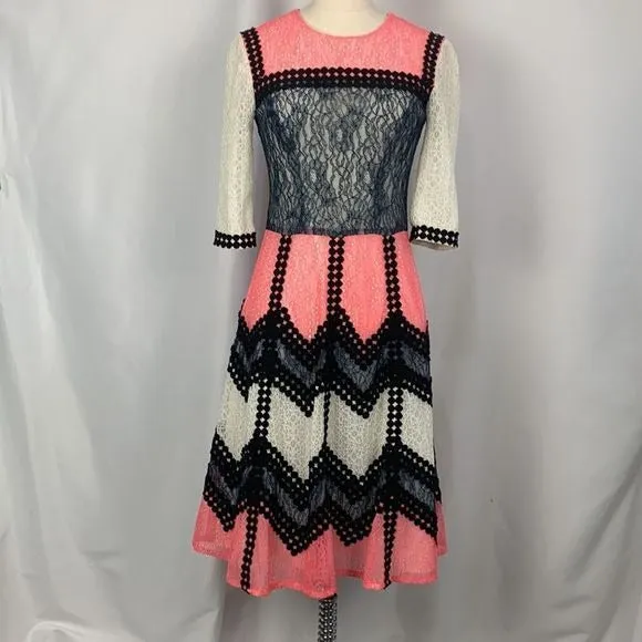 Stogova Pink,Black, Cream Color MIDI Dress