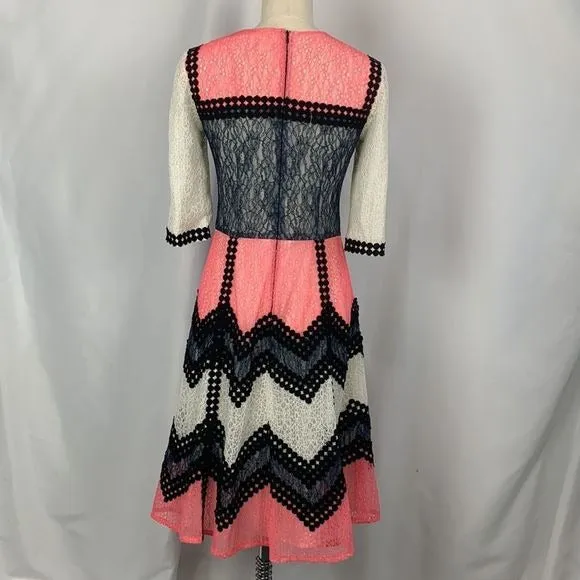 Stogova Pink,Black, Cream Color MIDI Dress