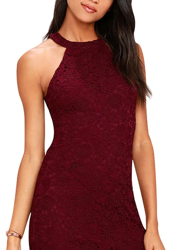 Summer Sleeveless Halter Lace Bodycon Mini Dress