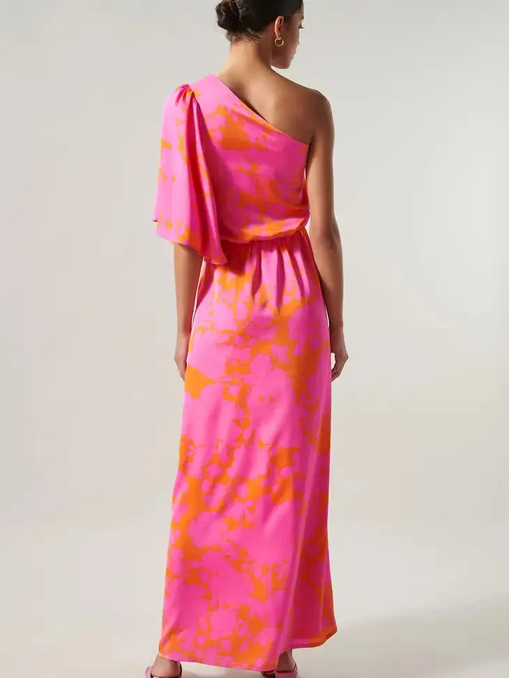 Turks Satin One Shoulder Maxi Dress