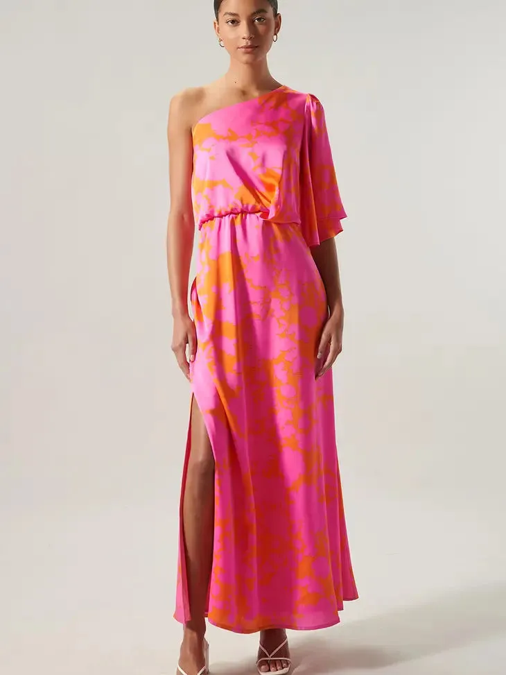 Turks Satin One Shoulder Maxi Dress