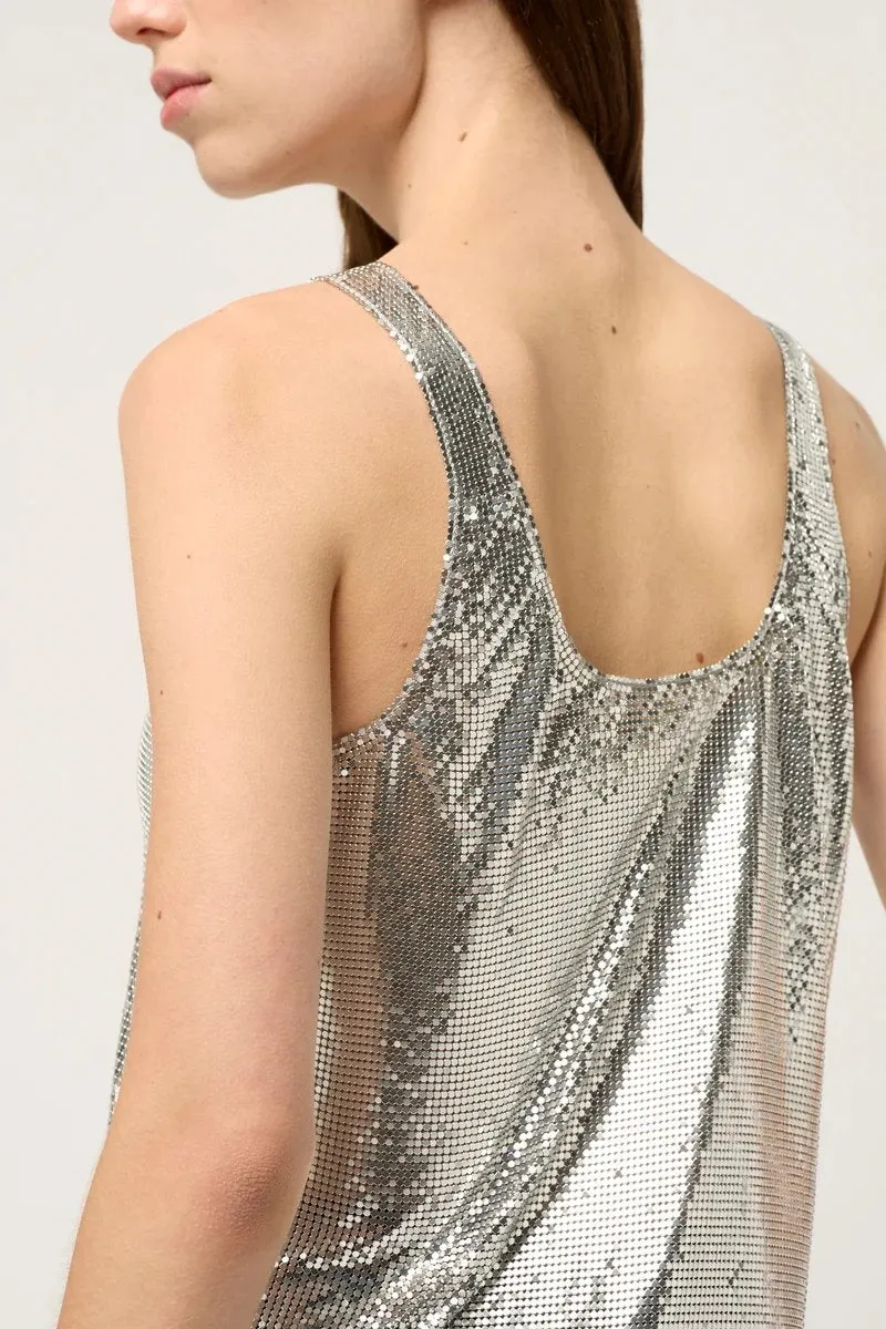 WOMENS SCOOP CHAINMAIL TANK TOP-SILVER