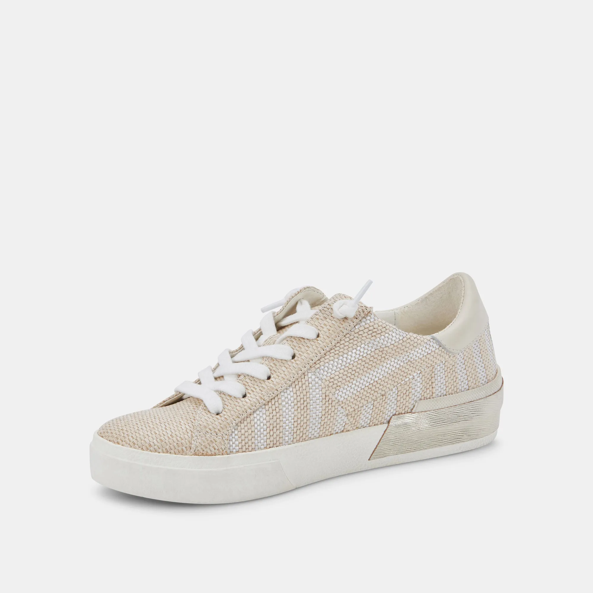 ZINA PATCH SNEAKERS WHITE STRIPE RAFFIA